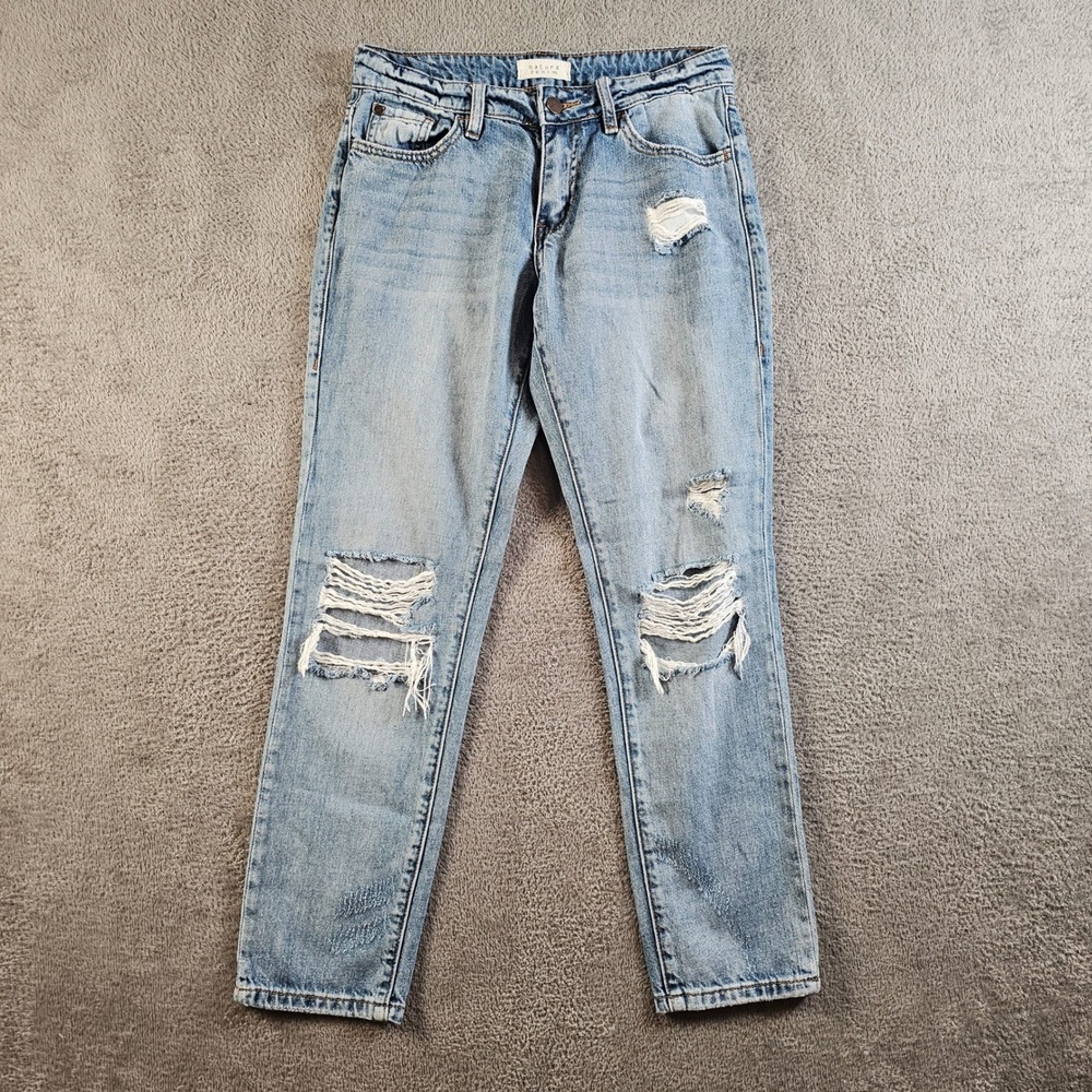 Nature Denim Distressed Mom Jeans Light Wash Ripped High Rise Blue 3/25